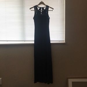 Black maxi dress with cutout halter top